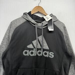 Adidas Hoodie Men's Large Tall Black Gray Embroidered Sweatshirt Climawarm NEW